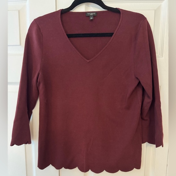 Talbots Sweaters - Scalloped V-Neck Top - Burgundy
